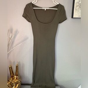 Guess Olive MIDI Knit Olive Green Dress in Large.